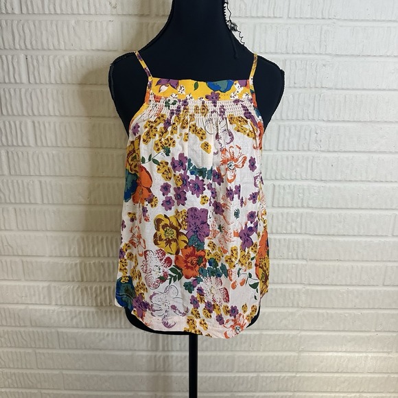 Anthropologie Tops - Anthropologie Floral Sleeveless Smocked Tank Top Size XS Adjustable Summer